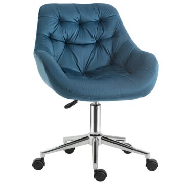 Vinsetto Home Office Chair Velvet Ergonomic Computer Chair Comfy Desk Chair With Adjustable Height, Arm And Back Support, Blue