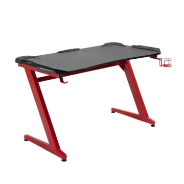 Homcom Gaming Desk, Ergonomic Home Office Desk, Gamer Workstation Racing Table, With Headphone Hook And Cup Holder, 122 X 66 X 86cm, Black And Red