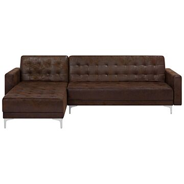 Corner Sofa Bed Brown Faux Leather Tufted Modern L-shaped Modular 4 Seater Right Hand Chaise Longue Beliani