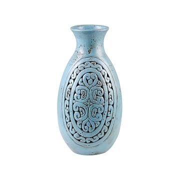 Tall Decorative Vase Turquoise Terracotta 51 Cm Handmade Painted Floor Vase Greek-inspired Beliani