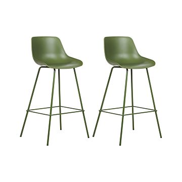 Set Of 2 Bar Chairs Green Plastic Seat Counter Height Bar Stools Metal Legs Beliani