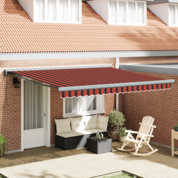 Vidaxl Manual Retractable Awning With Led Orange And Brown 350x250 Cm