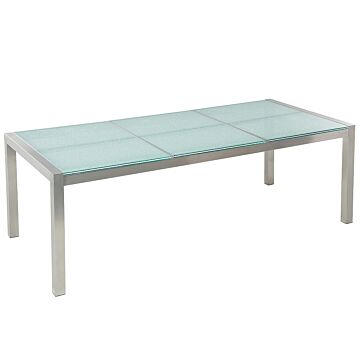 Garden Table Cracked Glass Table Top 220 X 100 Cm 8 Seater Steel Frame Beliani