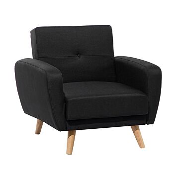 Armchair Black Fabric Upholstered Convertible Adjustable Backrest Wooden Legs Modern Minimalistic Living Room Beliani
