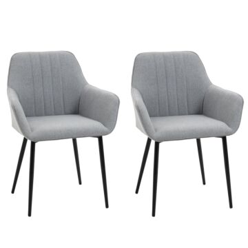 Homcom Dining Chairs Upholstered Linen Fabric Accent Chairs With Metal Legs, Set Of 2, Light Grey