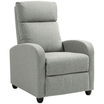 Homcom Push Back Recliner Armchair, Linen Fabric Manual Reclining Chair With Adjustable Footrest And Padded Seat For Living Room, Bedroom, Light Grey