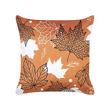 Decorative Cushion Orange Velvet 45 X 45 Cm Leaf Pattern Boho Decor Accessories Beliani