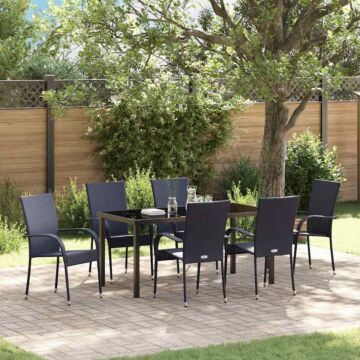 Vidaxl 7 Piece Garden Dining Set Black Poly Rattan