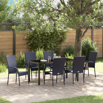 Vidaxl 7 Piece Garden Dining Set Black Poly Rattan