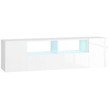 Homcom 16 Led Light Tv Stand, With Storage - High Gloss White