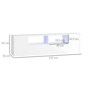 Homcom 16 Led Light Tv Stand, With Storage - High Gloss White