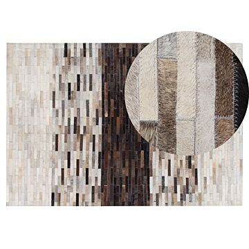 Area Rug Brown With Beige Leather 140 X 200 Cm Modern Patchwork Pattern Handmade Beliani
