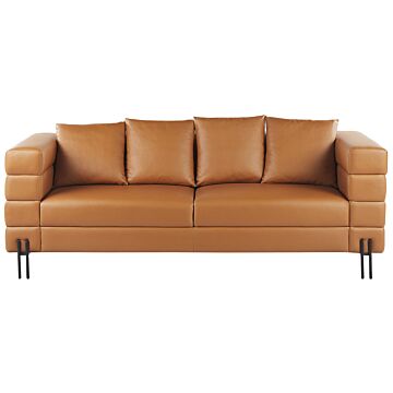Sofa Brown Faux Leather Metal Legs 3 Seater Contemporary Design Modern Living Room Furniture Beliani