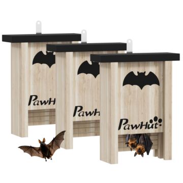 Pawhut 3pcs Wooden Bat Boxes, Bat Houses Designed To Attract Bats & Easy To Hang For Outdoor, Garden, Farm, 18 X 6 X 22.5 Cm