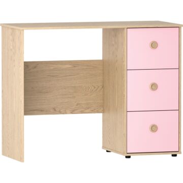 Junior Vida Neptune 3 Drawer Desk, Pink & Oak