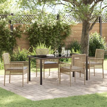 Vidaxl 5 Piece Garden Dining Set With Cushions Beige Poly Rattan
