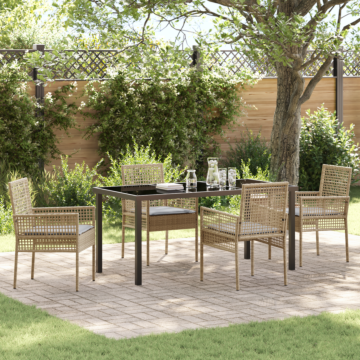 Vidaxl 5 Piece Garden Dining Set With Cushions Beige Poly Rattan