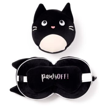Feline Fine Cat Relaxeazzz Plush Round Travel Pillow & Eye Mask Set