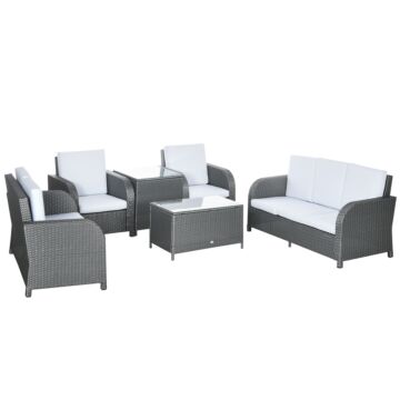 Outsunny 7 Seater Outdoor Rattan Garden Furniture Sets With Wicker Sofa, Reclining Armchair And Glass Table, Grey