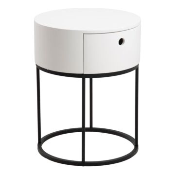 Polo Round Bedside Table In White And Black