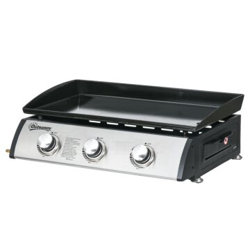Outsunny 3 Burner Gas Plancha Bbq Grill With Lid, Black