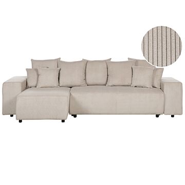 Right Hand Corner Sofa Taupe Corduroy 3 Seater Extra Scatter Cushions Modern Living Room Beliani