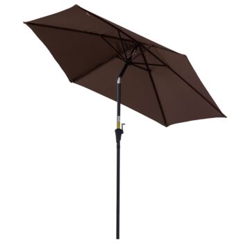 Outsunny 2.7m Parasol Patio Tilt Umbrella Sun Umbrella Outdoor Garden Sunshade Aluminium Frame With Crank, Coffee