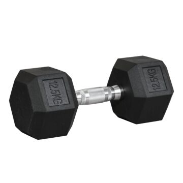 Homcom 12.5kg Single Rubber Hex Dumbbell Portable Hand Weights Dumbbell Home Gym Workout Fitness Hand Dumbbell