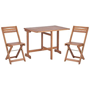 Bistro Set Acacia Wood Light Colour 80 X 95 Cm 2 Folding Chairs Extending Table Rustic Balcony Garden Beliani