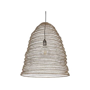 Pendant Lamp Brass Colour Iron Shade Ceiling Light Bell Shape Contemporary Style Home Accessories Handmade Beliani