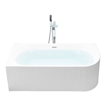 Right Hand Corner Bath Matt White Acrylic 170 X 80 Cm Fluted Finish Modern Style Bathroom Beliani