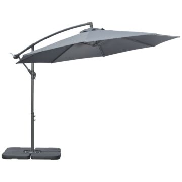 Outsunny 3(m) Garden Parasol Sun Shade Banana Umbrella Cantilever With Crank Handle, Cross Base Dark Grey