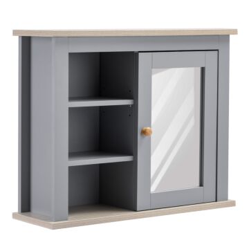 Kleankin Bathroom Wall Mirror Cabinet, Cupboard With Door, Storage Cabinet With Adjustable Shelf For Corridors Living Rooms, Grey