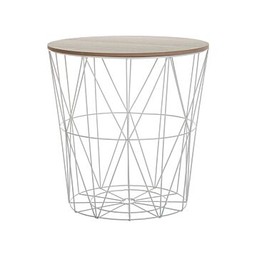 Side Table Light Wood Removable Top White Metal Storage Wire Basket Geometric Glam Beliani
