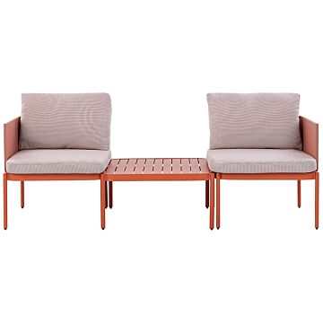 Convertible Garden Sofa Set Orange Aluminium 2 Seater With Cushions And Table Beliani