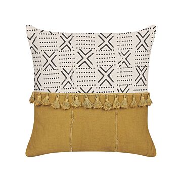 Decorative Cushion Cotton Cream White And Yellow 45 X 45 Cm Boho Print Geometric Pattern Decoration Accessories Beliani