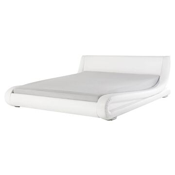 Platform Bed Frame White Genuine Leather Upholstered 5ft3 Eu King Size Sleigh Design Beliani