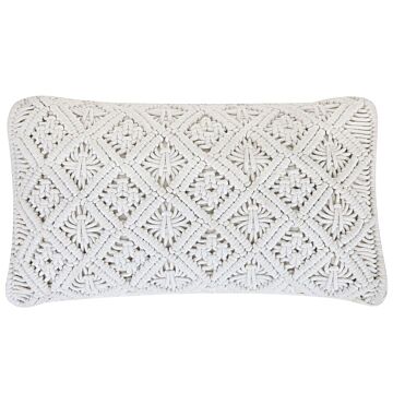 Decorative Cushion Beige Cotton Macramé 30 X 50 Cm Rope Boho Retro Decor Accessories Beliani