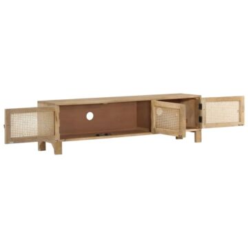 Vidaxl Tv Cabinet 140x30x40 Cm Solid Mango Wood And Natural Cane