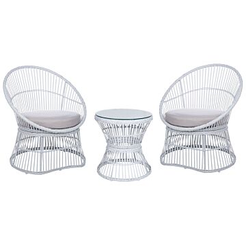Balcony Bistro Set Off-white Pe Rattan Cushions Coffee Table And 2 Chairs Modern Outdoor Design Beliani