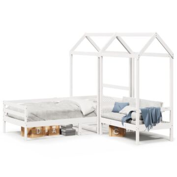 Vidaxl Day Bed And Bench Set With Roof White 90x200 Cm Solid Wood Pine