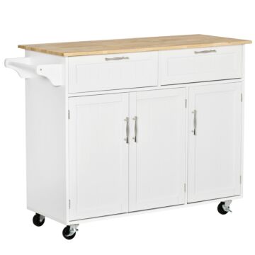 Homcom Kitchen Island Utility Cart, With 2 Storage Drawers & Cabinets For Dining Room, White