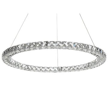 Pendant Lamp Silver Crystal Glass Steel Integrated Led Lights Ring Round Shape Hanging Modern Glamour Lighting Beliani