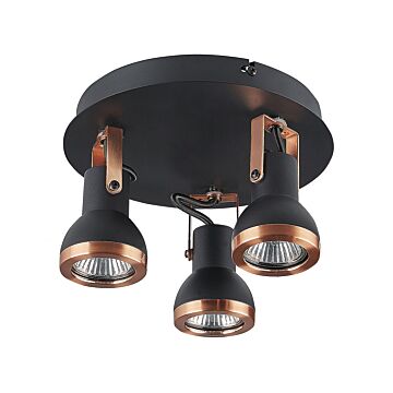 3 Light Ceiling Lamps Sort And Kobber Metal Swing Arm Cone Shade Spotlight Design Round Rail Beliani