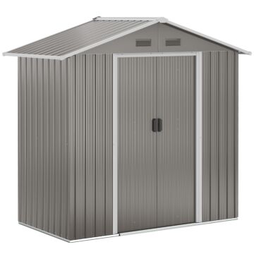 Outsunny 6.5ft X 3.5ft Metal Garden Storage Shed For Outdoor Tool Storage With Double Sliding Doors And 4 Vents, Grey