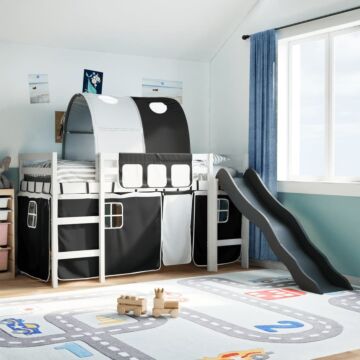 Vidaxl Kids' Loft Bed With Tunnel White&black 90x200 Cm Solid Wood Pine