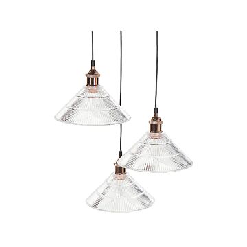 3 Light Pendant Lamp Transparent Glass Copper Elements Modern Industrial Ceiling Light Office Living Room Beliani