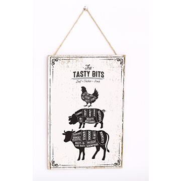 The Tasty Bits Wooden Hanging Plaque In White