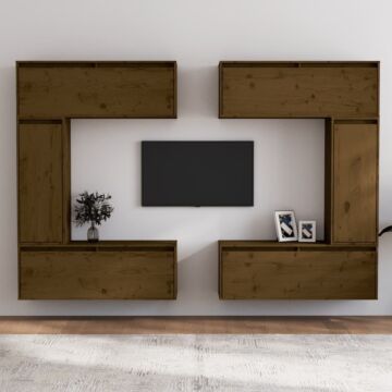 Vidaxl Tv Cabinets 6 Pcs Honey Brown Solid Wood Pine