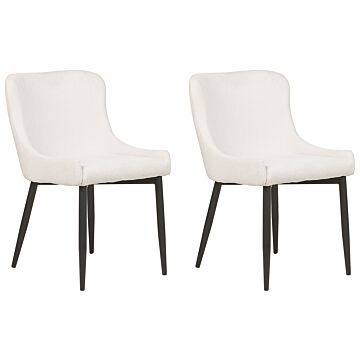 Set Of 2 Dining Chairs Off-white Fabric Upholstered Beliani
